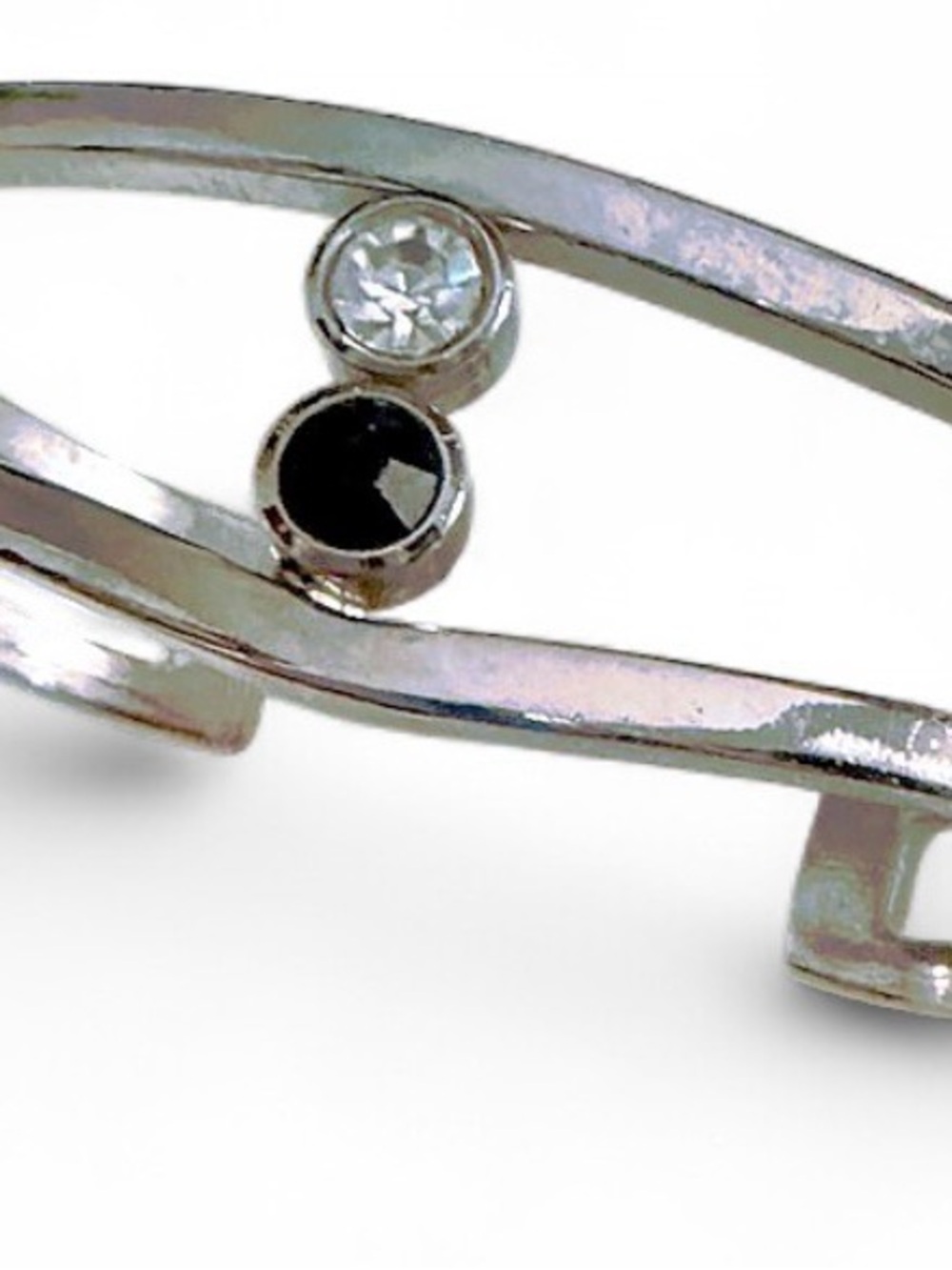 Silver Two-Stone Cuff Bracelet with Black and Clear Stones